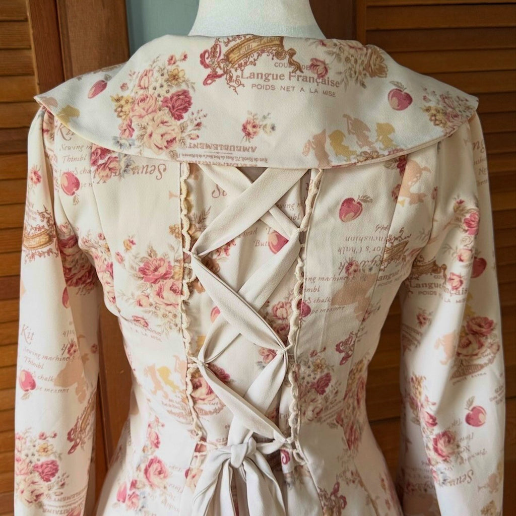 Liz Lisa J-fashion Gyaru Himekaji Victorian Rose Ivory Lace-Up Back Dress XS