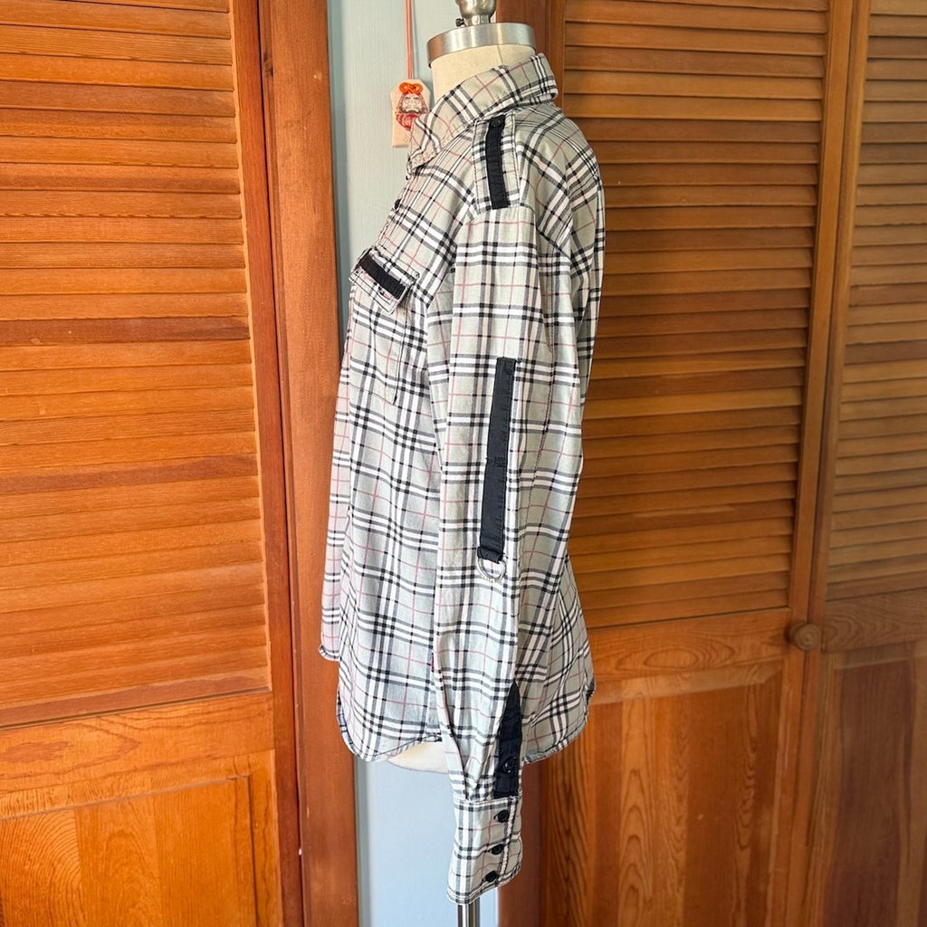 Vintage Tripp NYC Punk Goth Y2K Gray Plaid Cotton Unisex Shirt M-XL