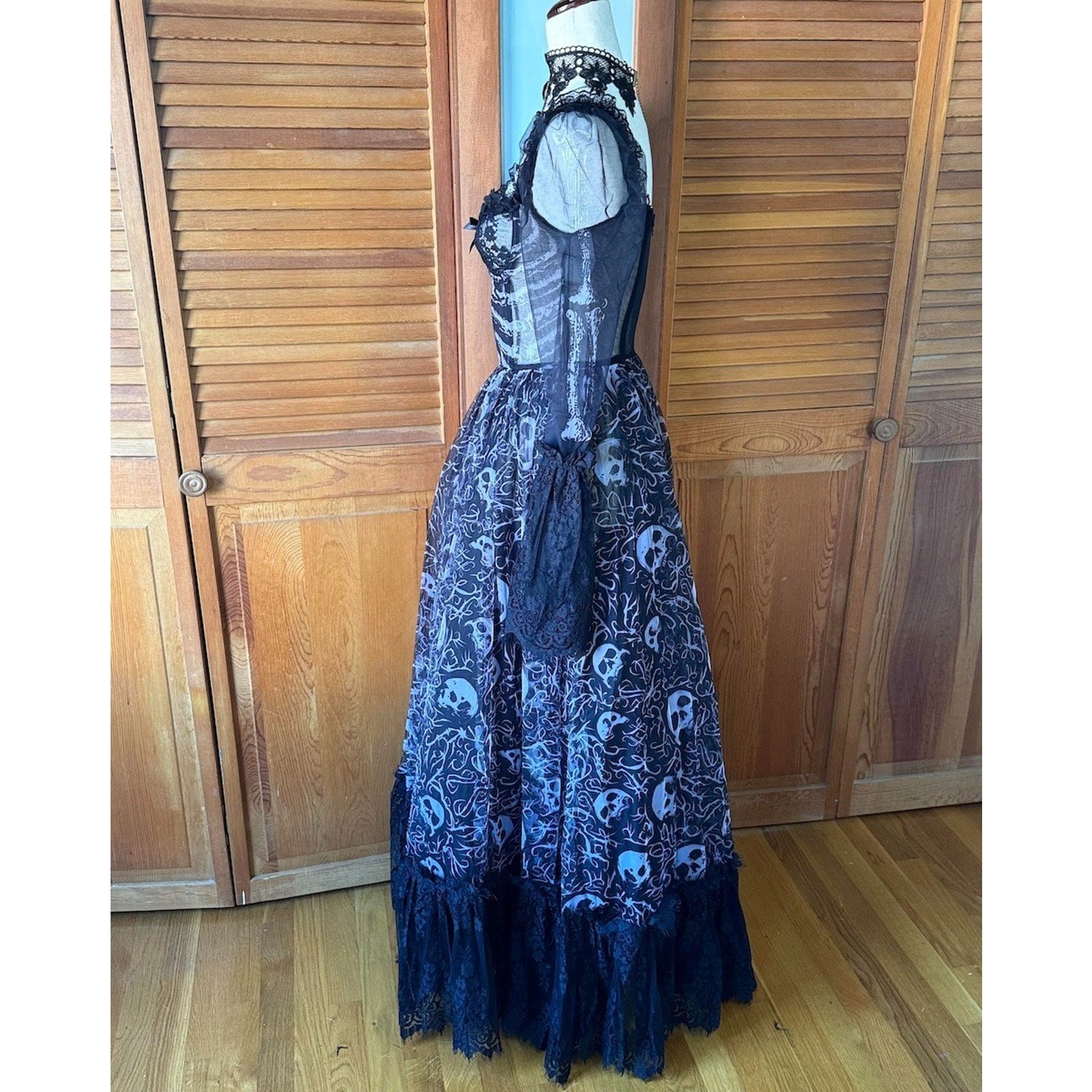 Dolls Kill Gothic Victorian Halloween Dance With Death Skulls Bones Dress Gown