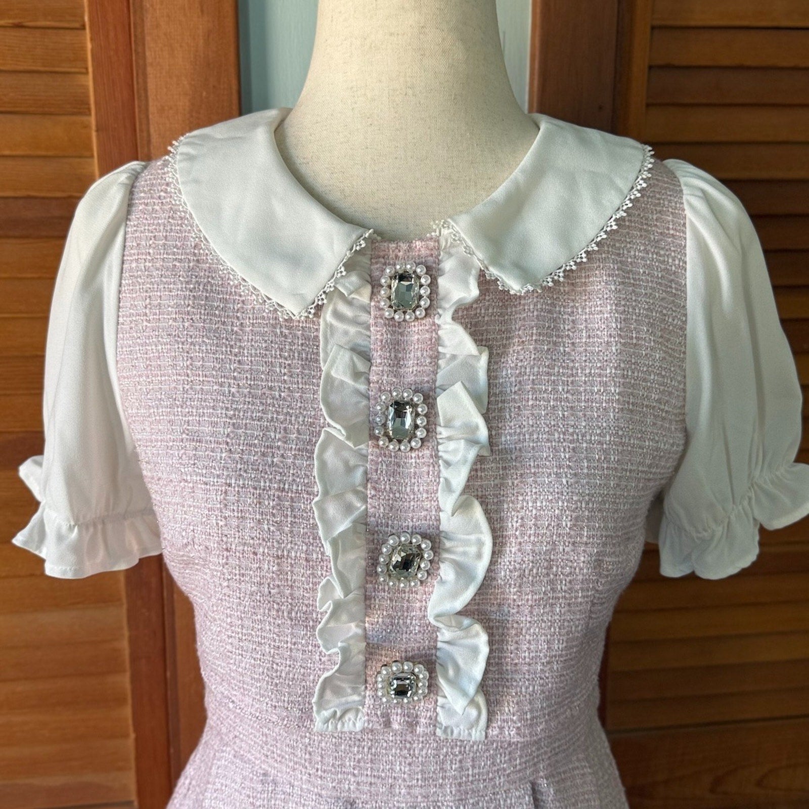 J-fashion Ank Rouge Jirai Kei Rosangata Gyaru Harajuku Pink Tweed Dress M