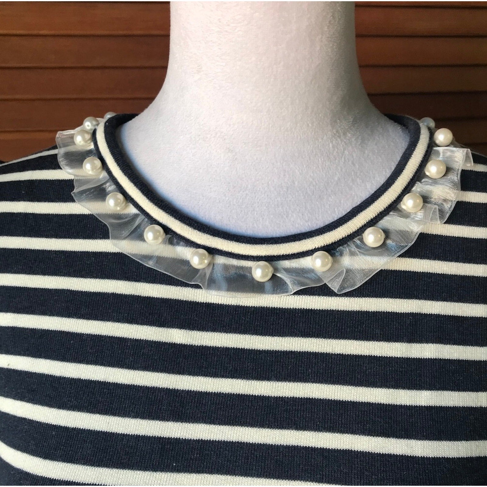 Liz Lisa J-fashion Kawaii Blue White Stripe Lace & Bows Sailor Top S-M