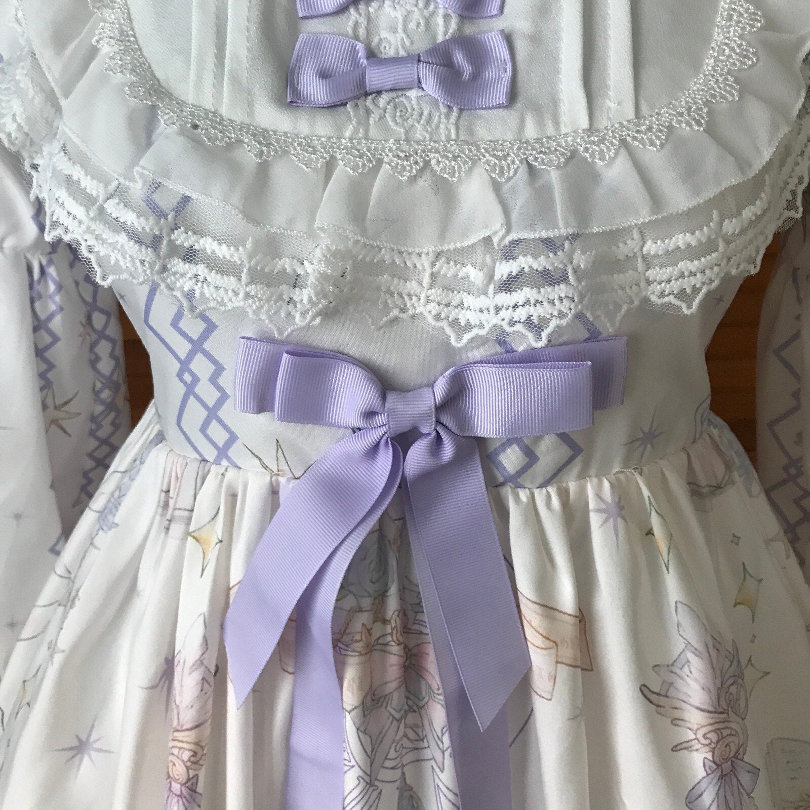 Lolita Kawaii Dolly White Lavender Angel Celestial Science Dress & Petticoat M