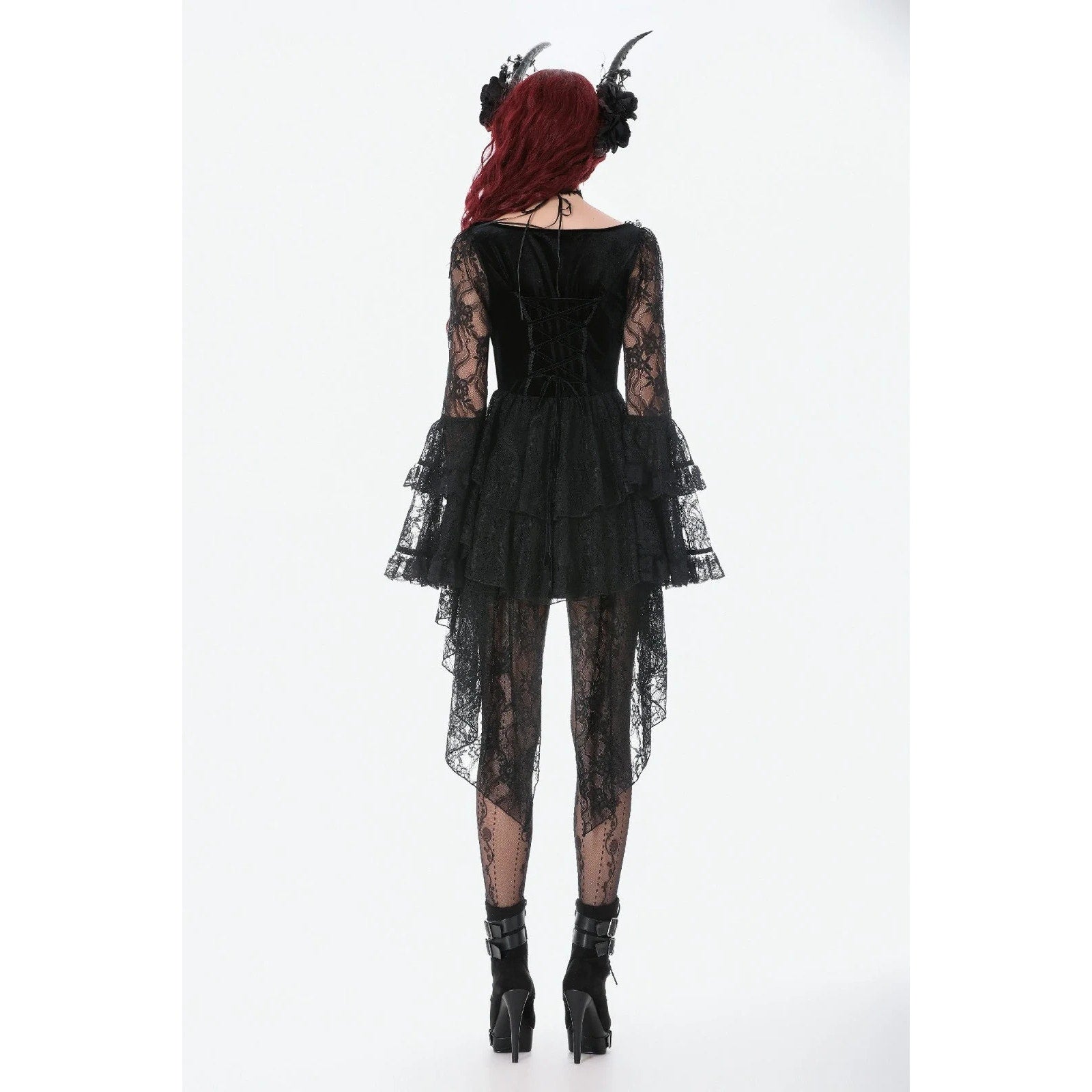 Dark In Love Gothic Victorian Dark Temptations Velvet Lace Bell Sleeve Dress