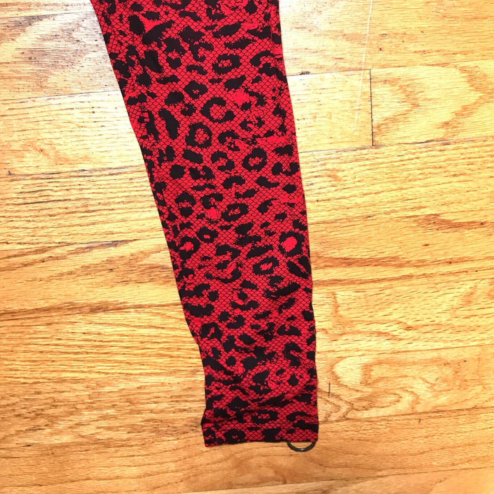 Vintage Lip Service Y2K Punk Goth Black Red Leopard D-Ring Leggings S