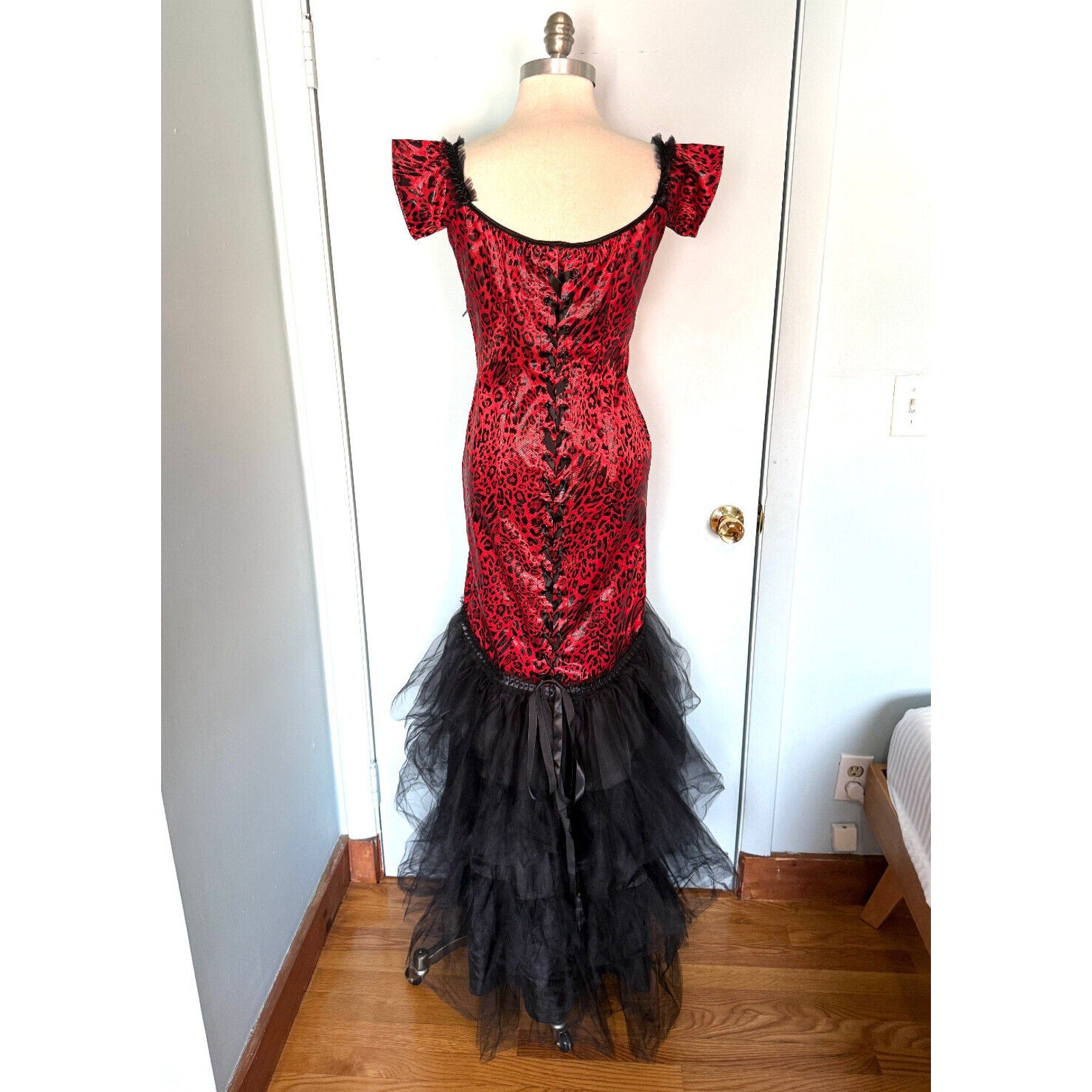Vintage Lip Service Leopard Liaisons Burlesque Pinup Cabaret Goth Gown Dress S