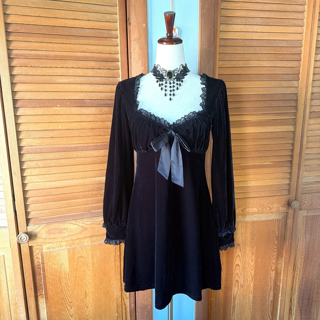 Killstar Gothic Victorian Witchcore EGL Dark Dollcore Black Velvet Dress S