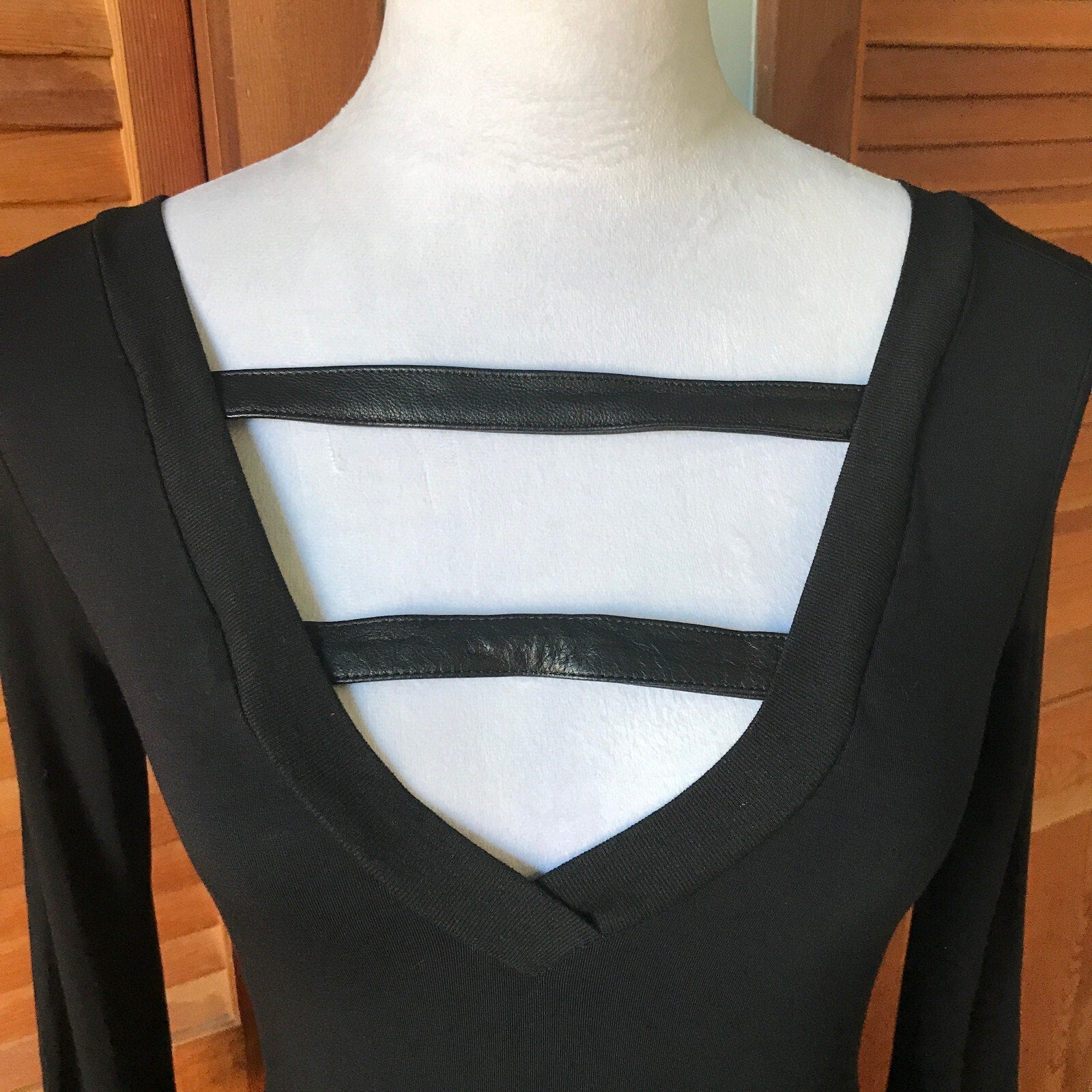 Vintage Lip Service Widow Black Leather Straps 3/4 Sleeve Goth Mini Dress XS