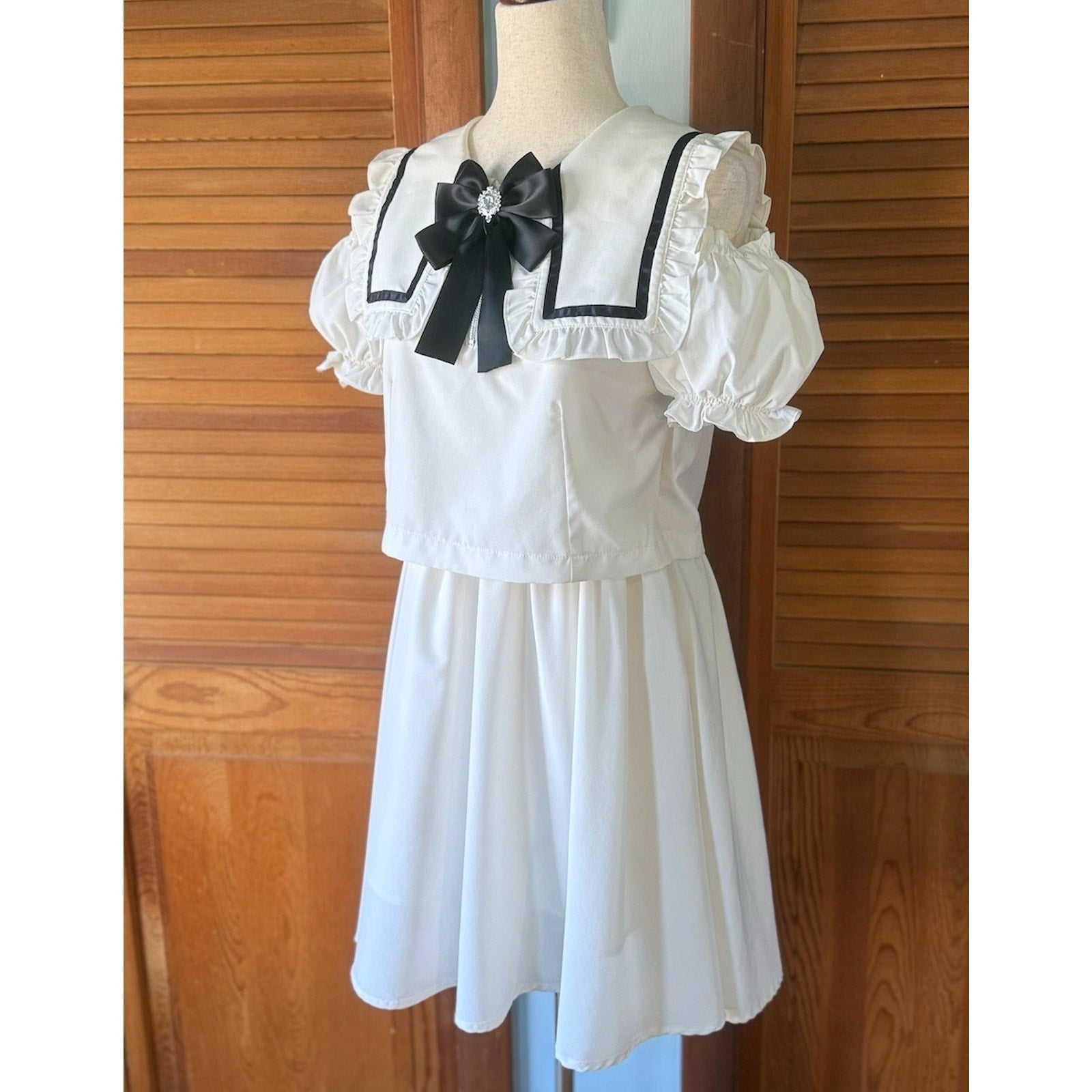 Ank Rouge J-fashion Jirai Kei Gyaru Dollcore White Sailor Collar Dress w/ Bow M