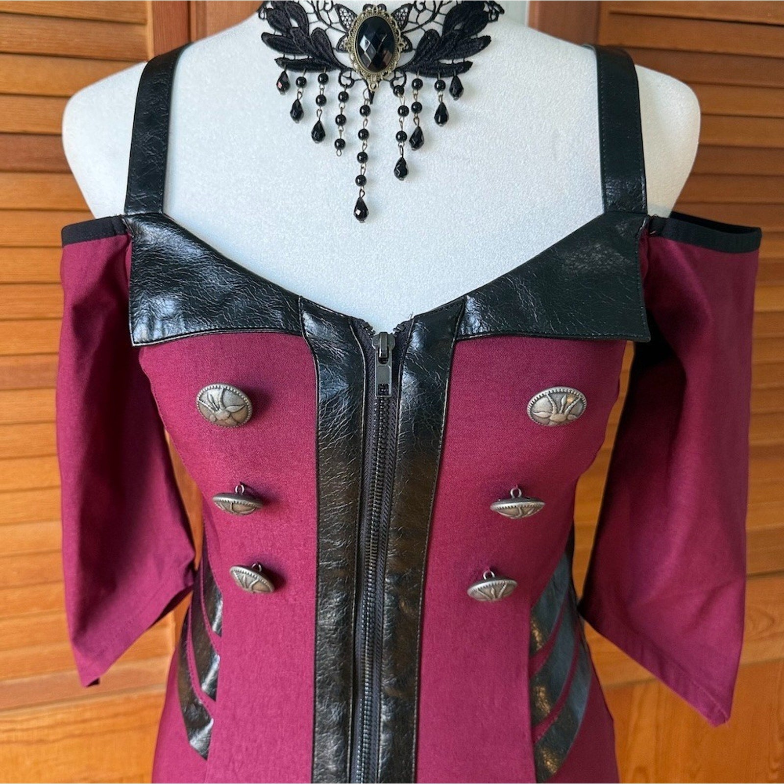 Killstar Punk Goth Cyber Pinup Y2K Sexy Bodicon Burgundy Red & Black Dress XS
