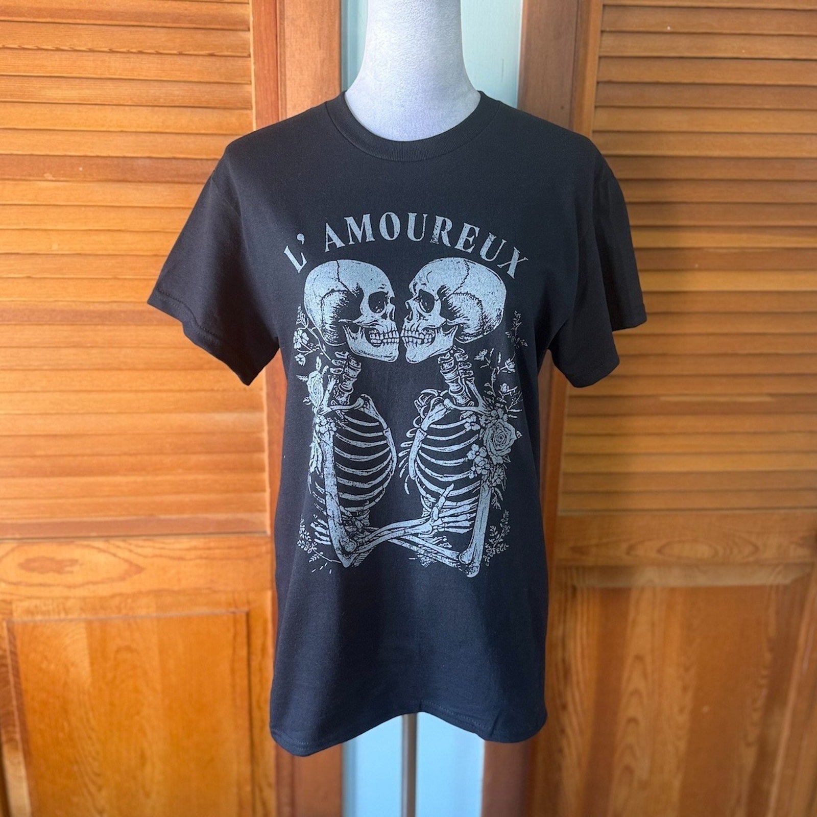 Gothic Victorian Vampire Vkei Tarot The Lovers Black Skeleton Rose Tee T-Shirt