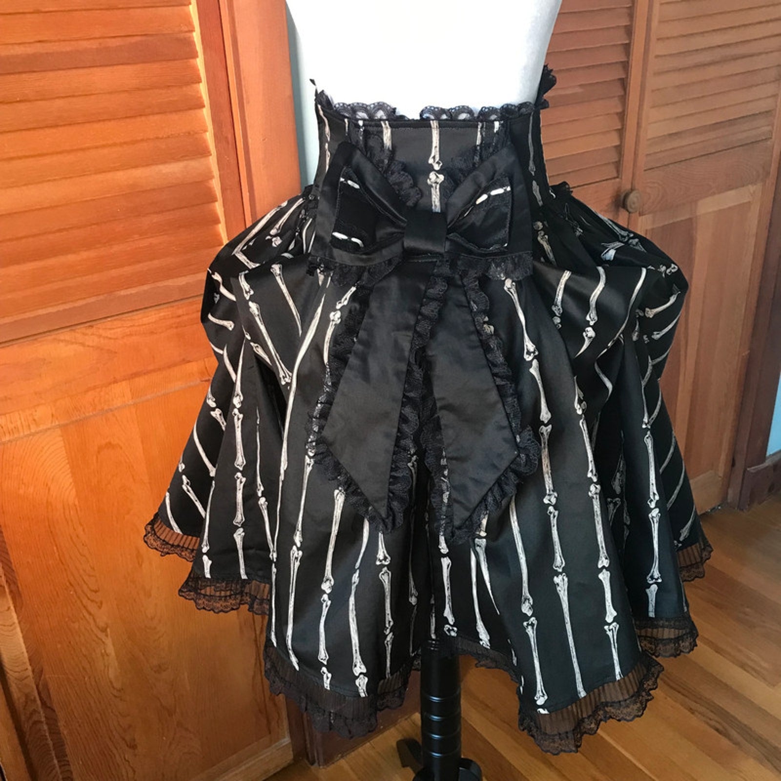 Vintage Lip Service Lolita Bones Gothic Victorian EGL Black Bustle Skirt