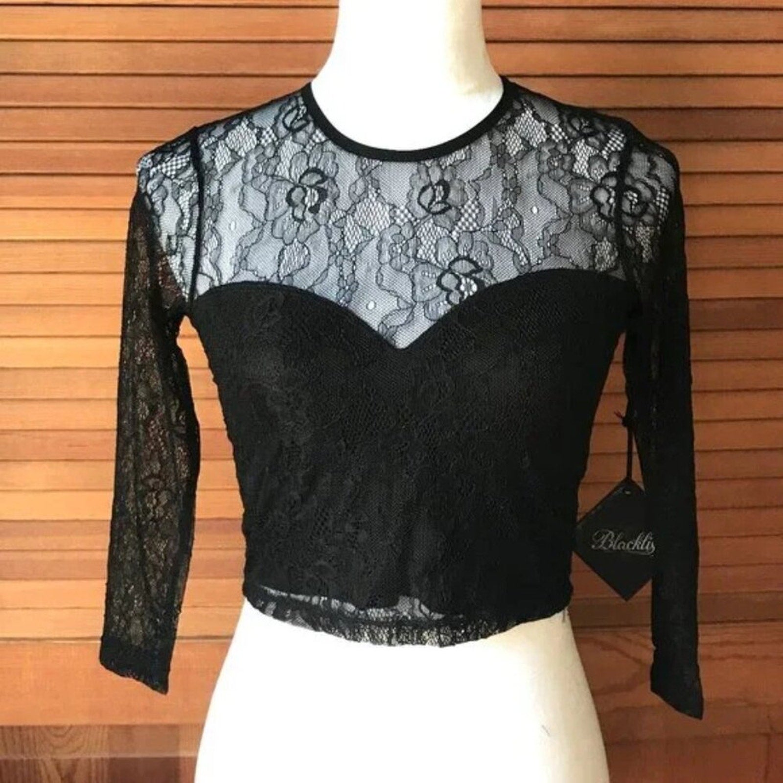 Lip Service Gothic Steampunk Victorian Black Celebration Stretch Lace 3/4 Top