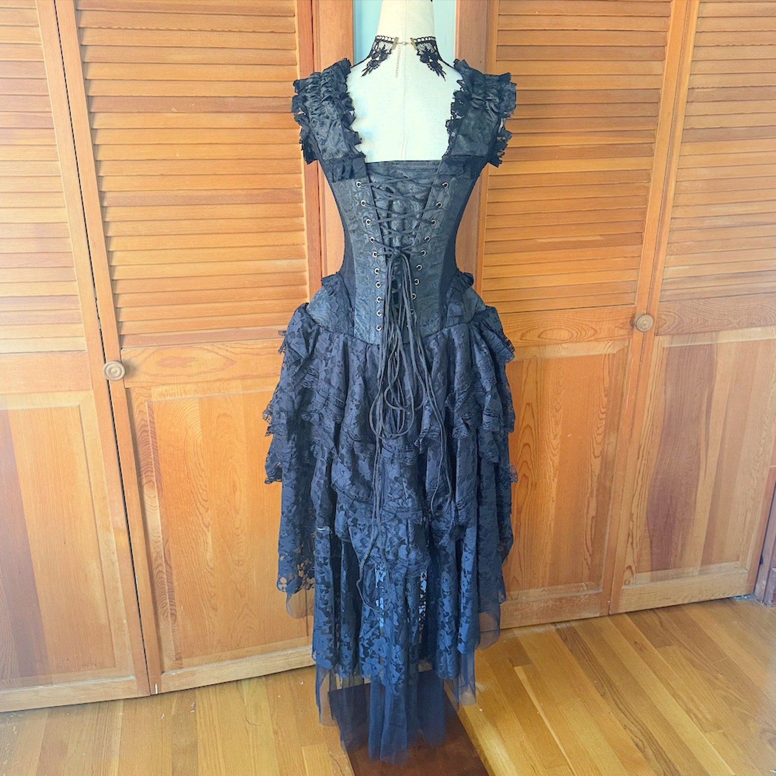 Burleska Gothic Victorian Renaissance Black King Brocade Lace Corset Dress