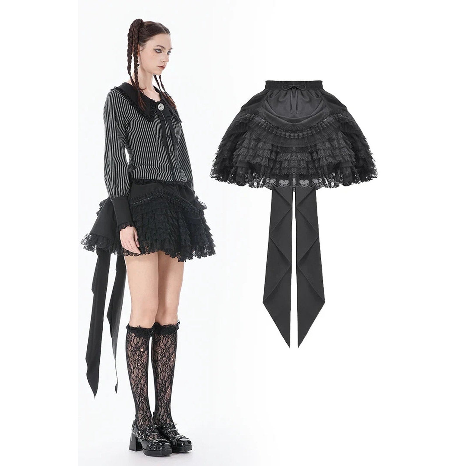 Dark in Love Gothic Victorian Vampire BlackSatin & Lace Coffin Mini Skirt OS