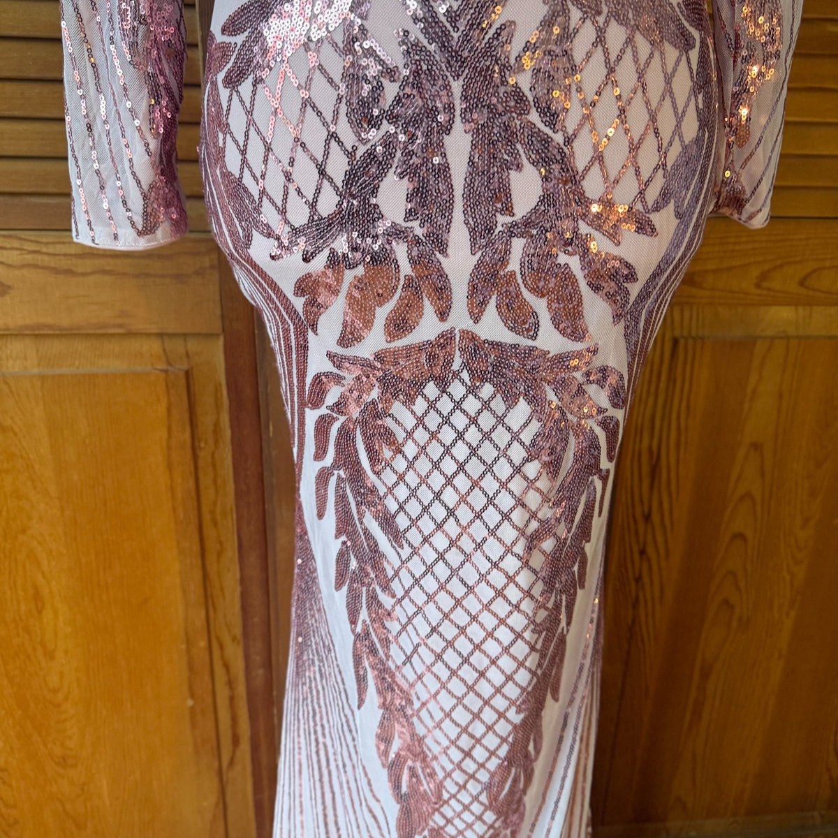 Pink Sequins Fairycore Mermaidcore Disco Diva Bodycon 1930s 1970s Dress Gown XS