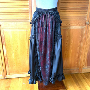 Dark in Love Gothic Victorian Vampire Vkei Black & Red Satin Ruffle Lace Skirt