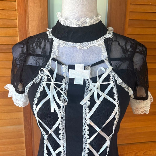 ACDC Rag J-fashion Gyaru Harajuku Dollcore Himekaji Black Lace Up Cross Top