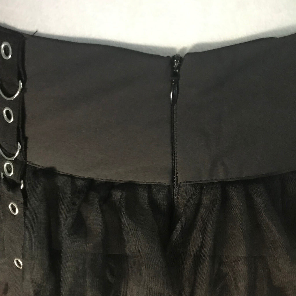 Goth Punk Visual Kei Black Buckle & Strap Ruffle Mini Skirt S