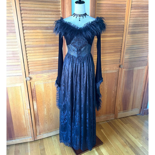 Devil Fashion Black Velvet Lace & Fur The Beast Inside Gothic Victorian Dress