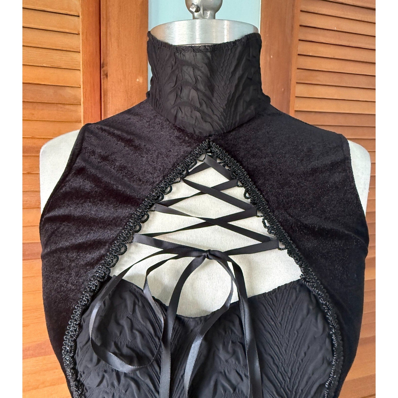 Vintage Phaze Gothic Victorian Vkei Dark Waves Black Velvet High Neck Dress