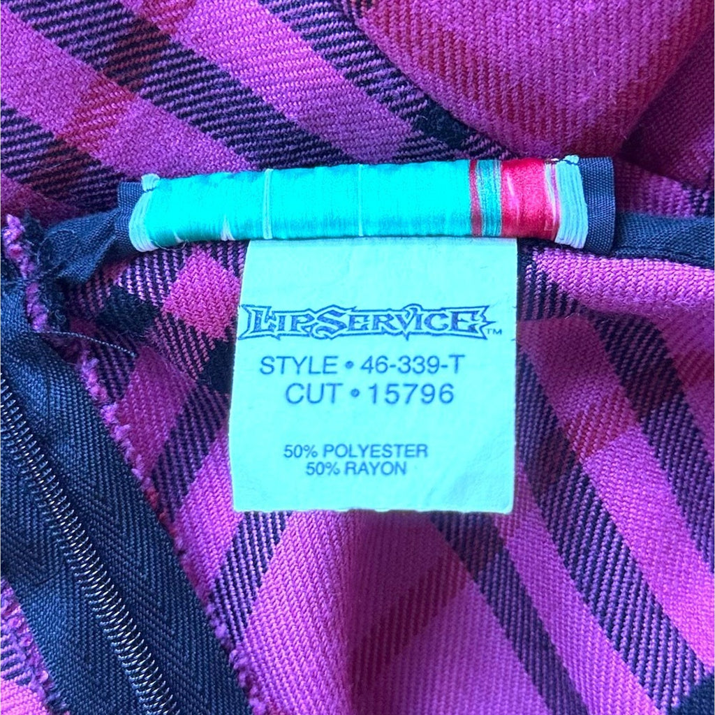 Vintage Lip Service Punk Goth Pink Plaid Lace-Up Hooks Dress Size 16