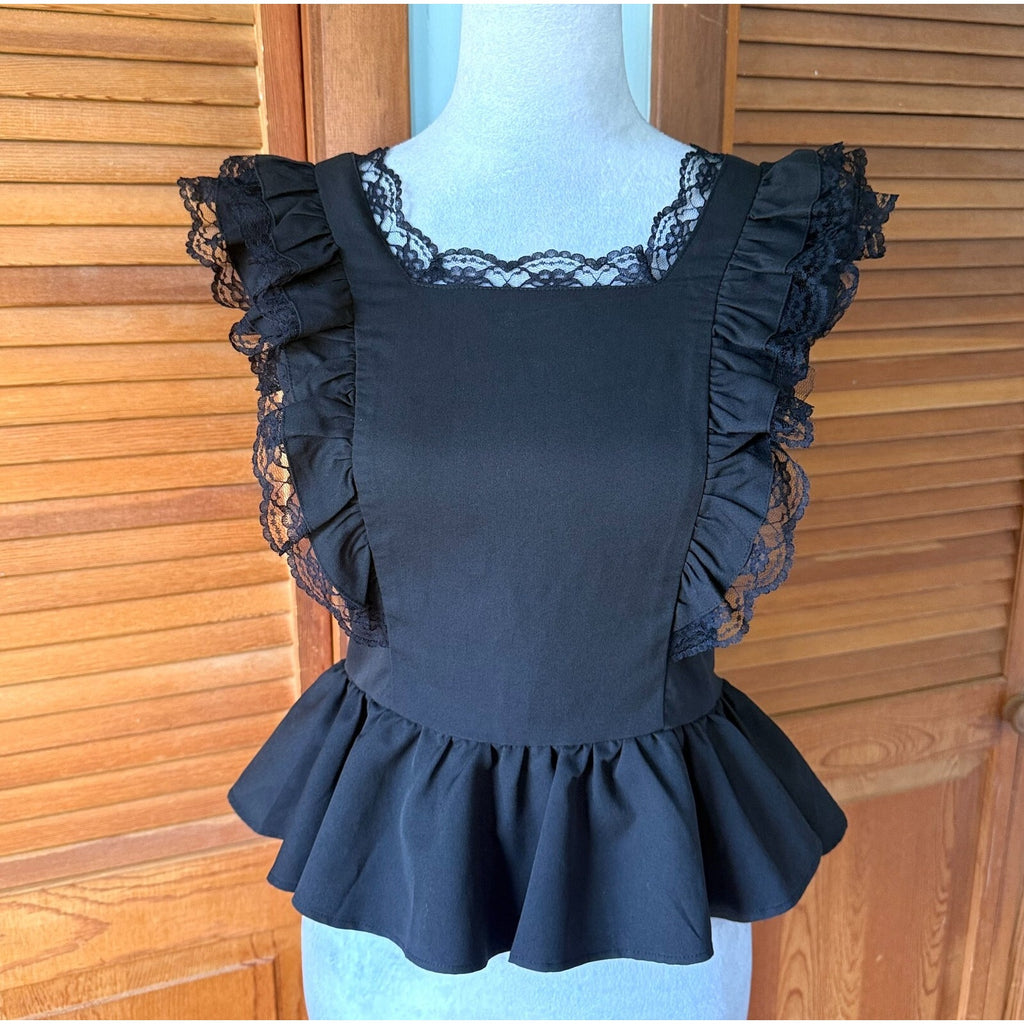 Evelyn Gothic Lolita Victorian EGL J-fashion Jirai Black Ruffle Peplum Top M