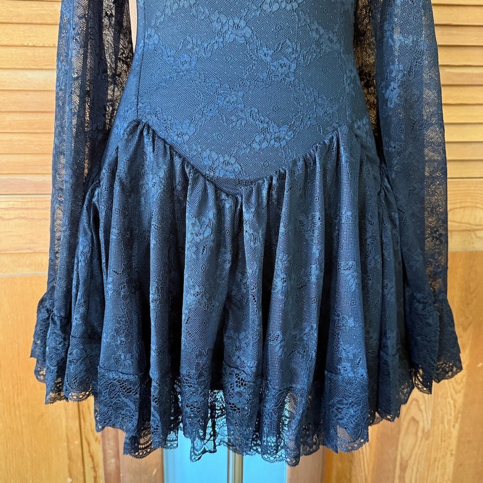 Dolls Kill Black & Gray Rose Trim Dark Fairycore Black Lace Mini Dress