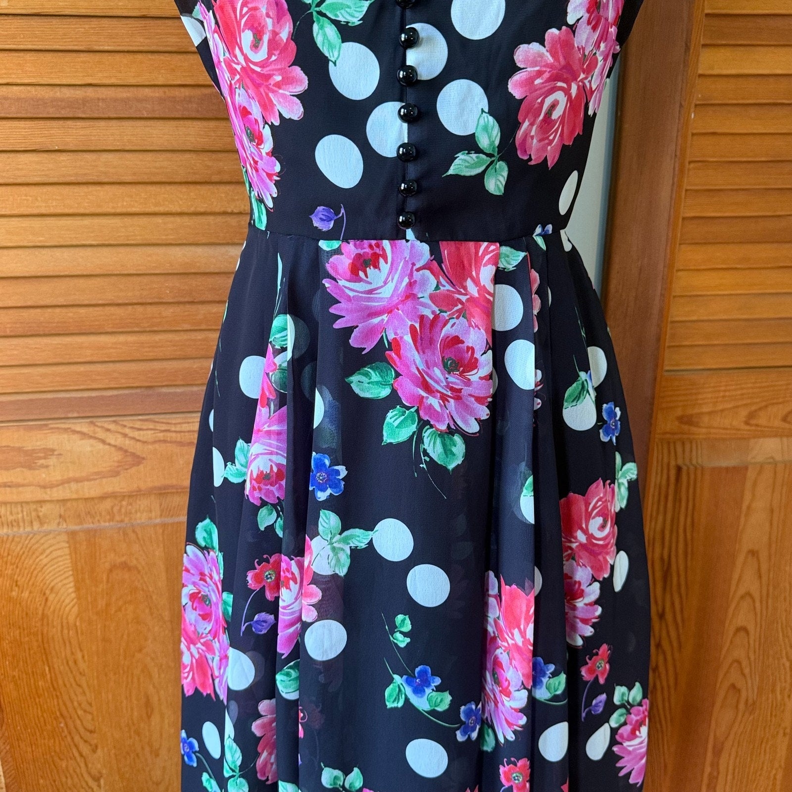 Hell Bunny Black Pink Rose Dark Cottage Retro Romantic Feminine Dress XS