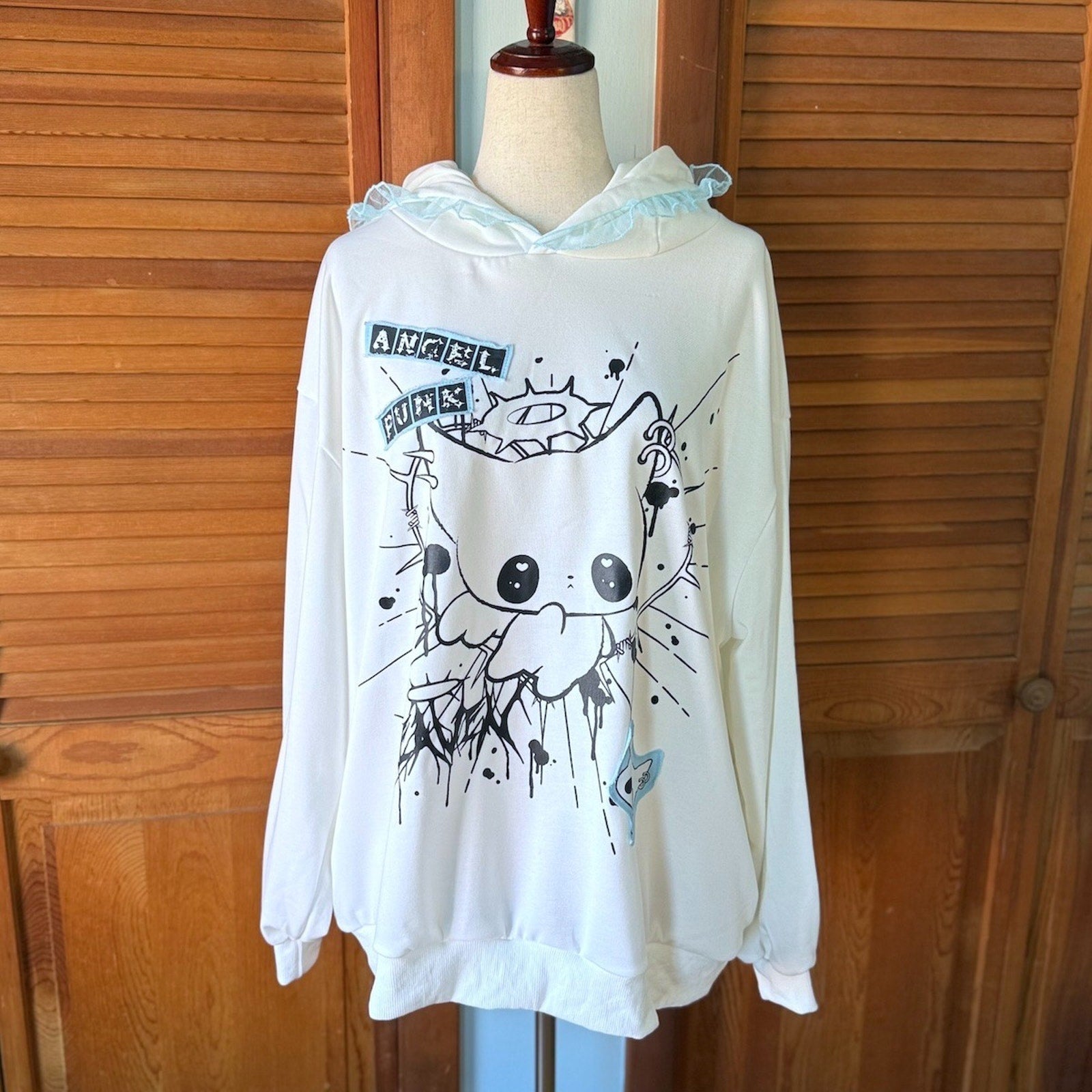 ACDC Rag Lolita EGL Yami Kawaii Angel Punk Kitty Cat Ears White Hoodie