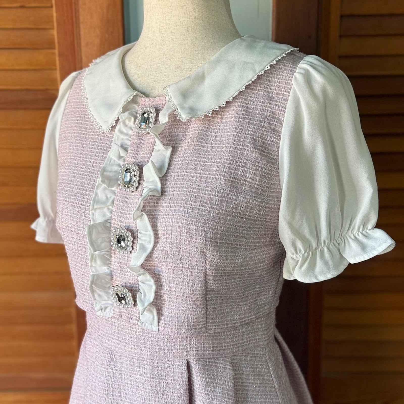 J-fashion Ank Rouge Jirai Kei Rosangata Gyaru Harajuku Pink Tweed Dress M