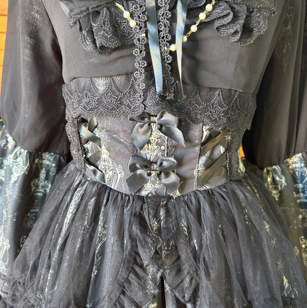 Gothic Lolita Victorian Princess Hime Sama Black & White Dress Gown M