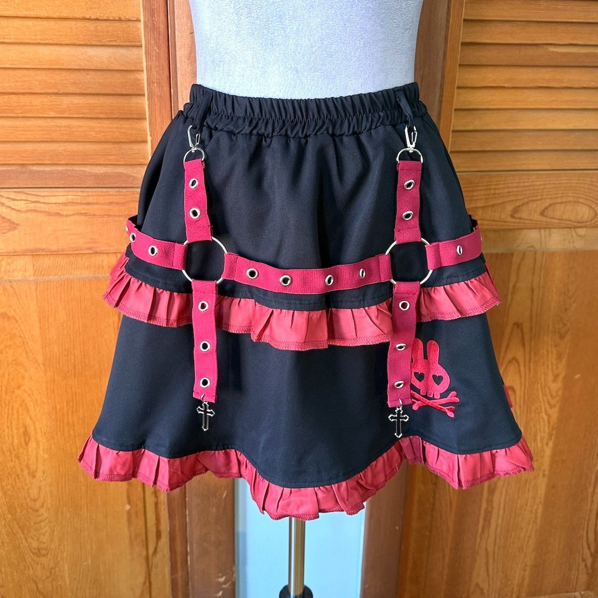 ACDC Rag Lolita EGL Goth Punk Emo Mad Death Rabbit Black & Red Mini Skirt Skort