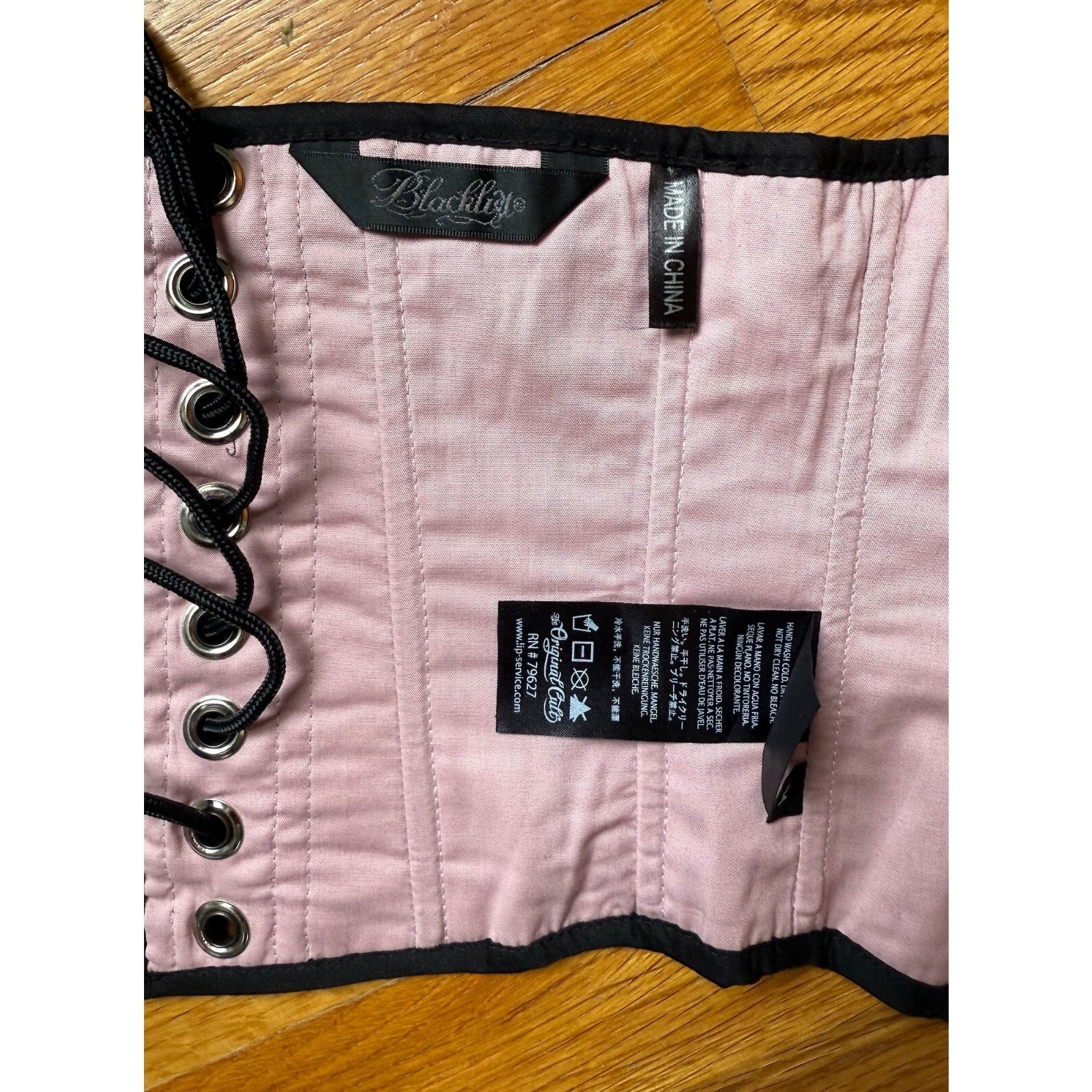 Vintage Lip Service Gothic Lolita Victorian Pink Black Lace Corset Cincher