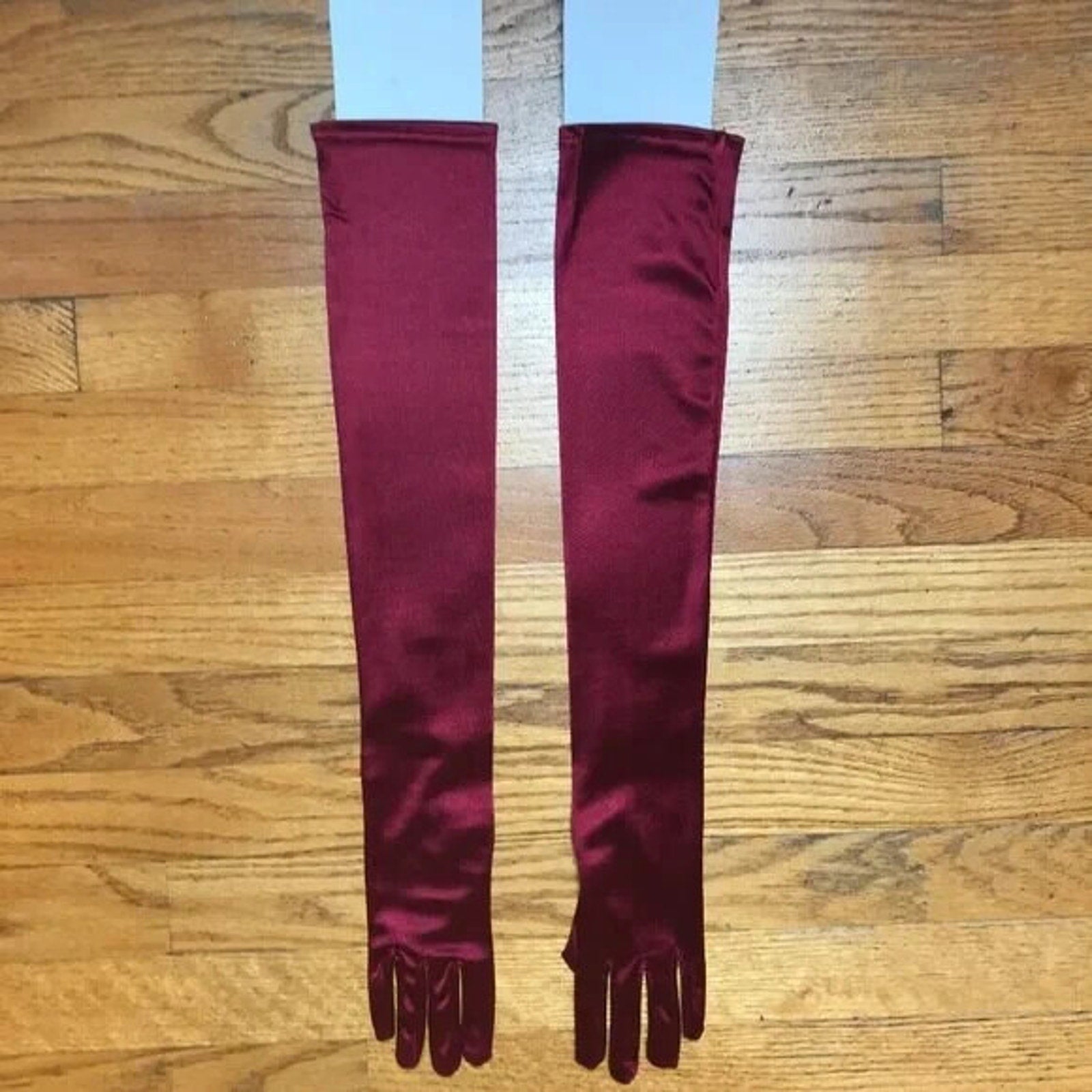 Goth Victorian Steampunk Vampire Satin Opera Length Long Burgundy Red Gloves