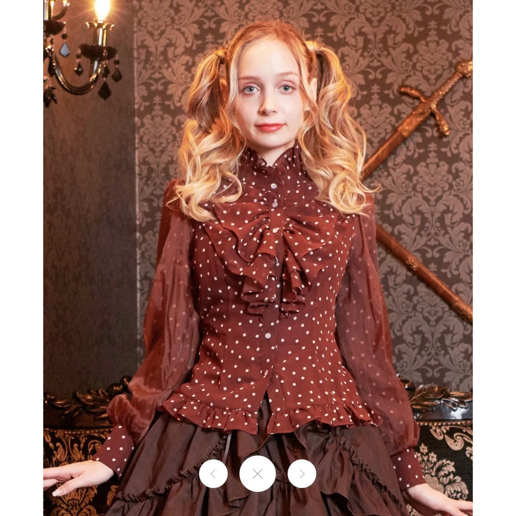 Bodyline J-fashion Gyaru Dollcore Lolita EGL Harjuku Brown Polka Dot Shirt L
