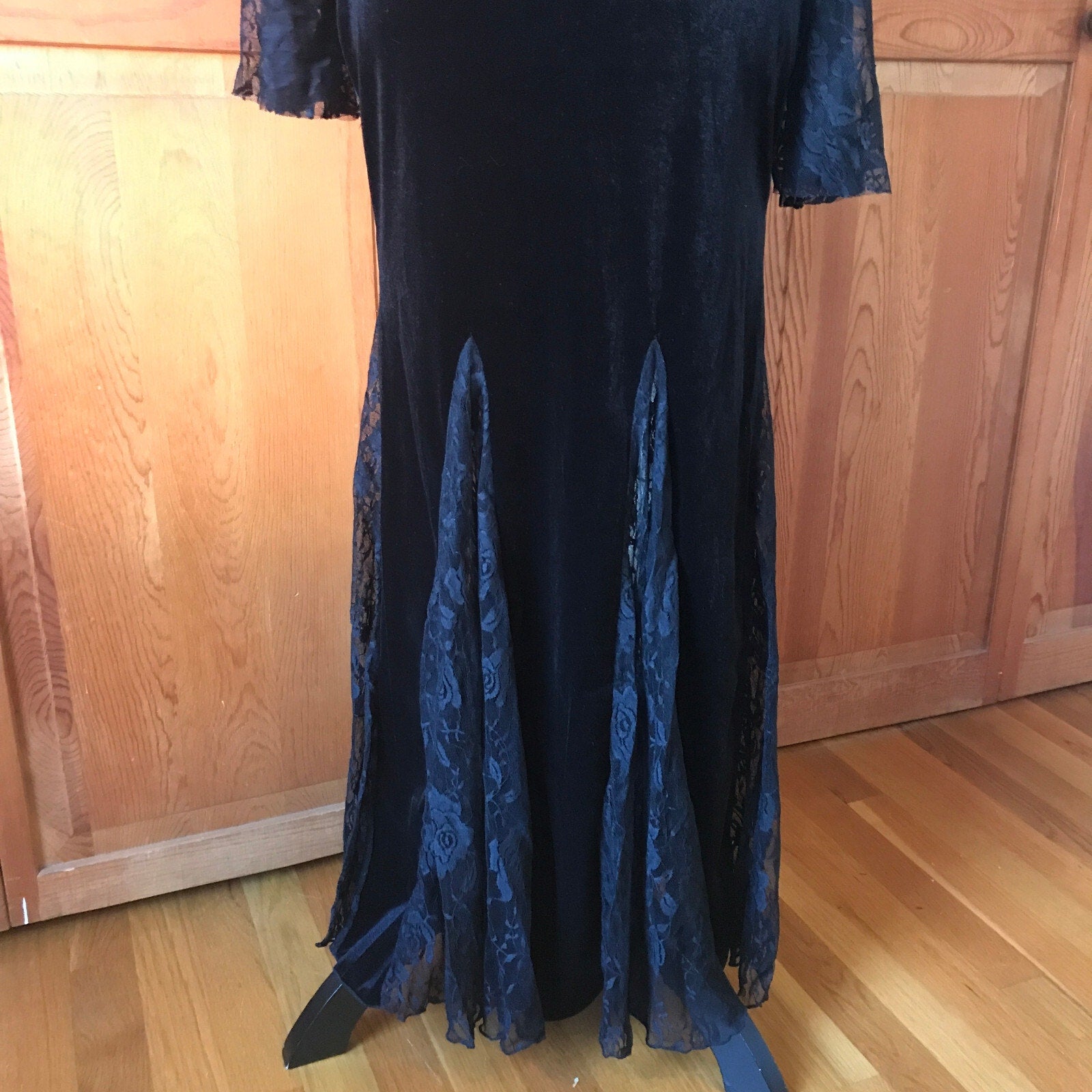 Gothic Victorian Flowers of Evil Black Velvet & Lace Morticia Gown Dress