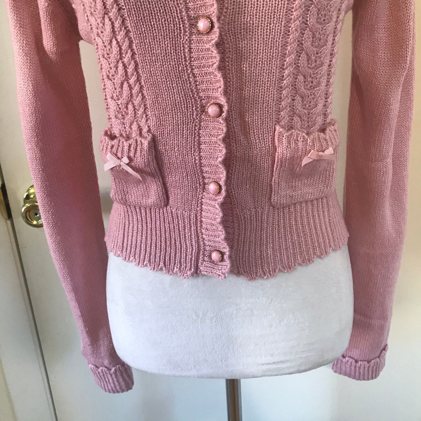 Lolita Victorian Kawaii J-fashion Pink & White Cardigan Sweater S