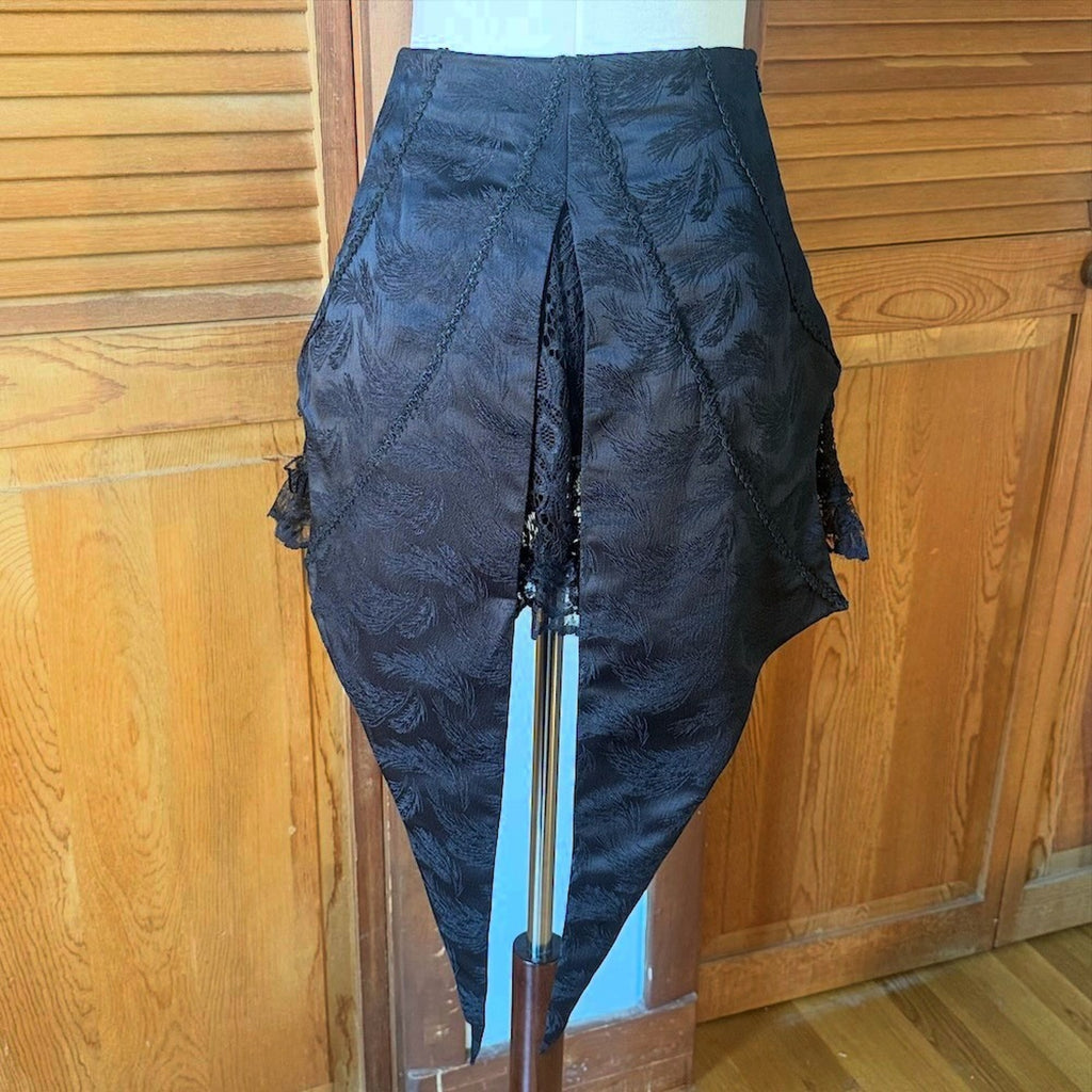 Dark in Love Gothic Victorian Vampire Black Brocade & Lace Swallow Tail Skirt