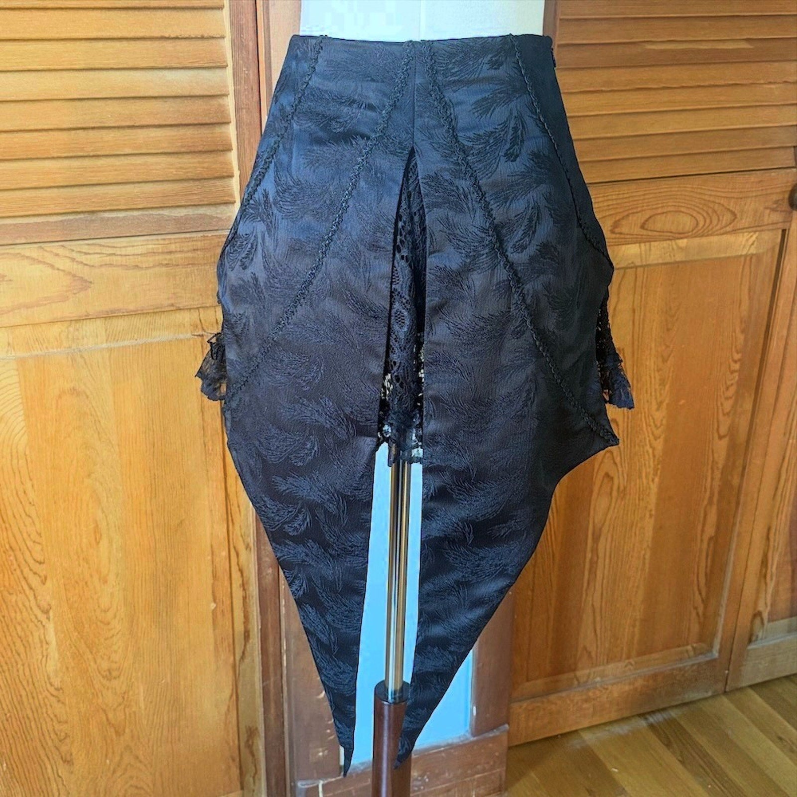 Dark in Love Gothic Victorian Vampire Black Brocade & Lace Swallow Tail Skirt