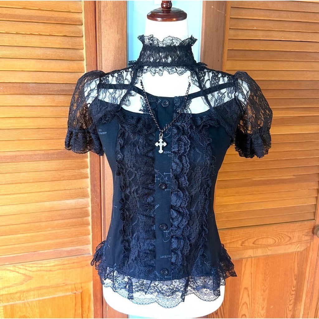 ACDC Rag J-fashion Gyaru Harajuku Dollcore Himekaji Black Cross & Chain Top M