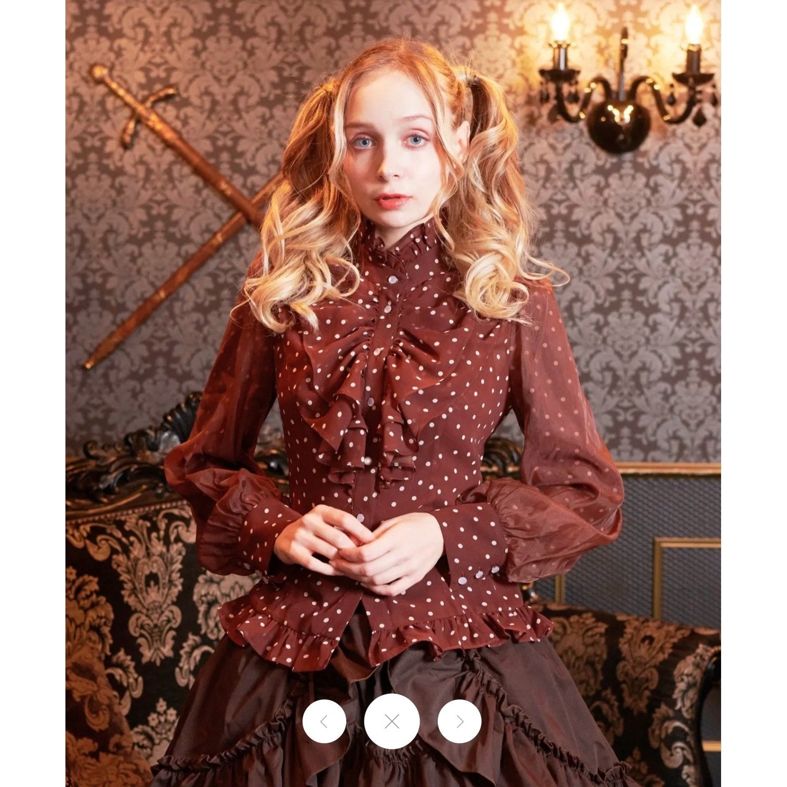Bodyline J-fashion Gyaru Dollcore Lolita EGL Harjuku Brown Polka Dot Shirt L