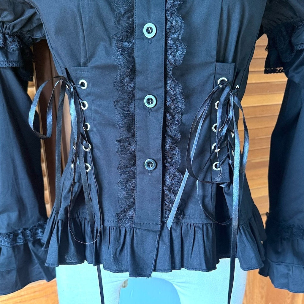 ACDC Rag Gothic Lolita EGL Aristocrat Black Lace-Up Cross Transformer Shirt