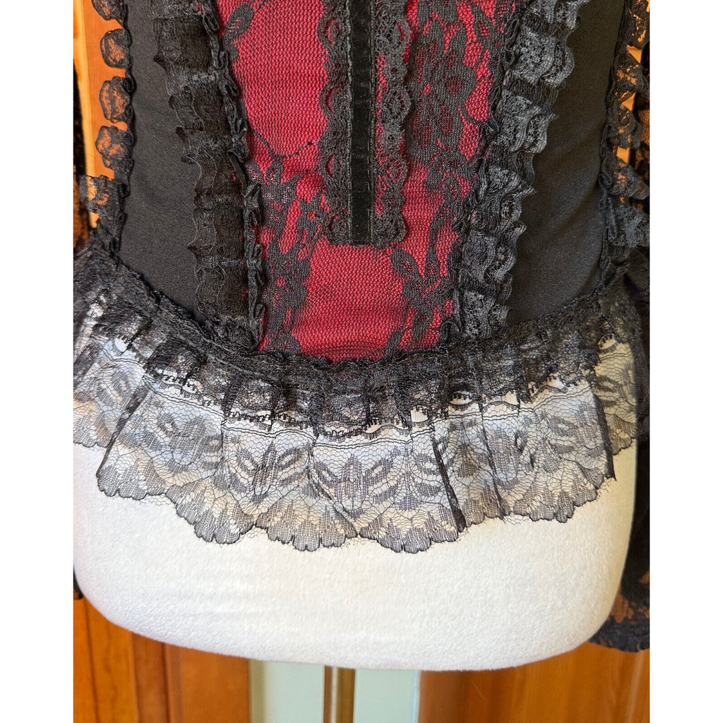 Gothic Victorian Vampire Cross Black & Red Lace Trim Long Sleeve Top