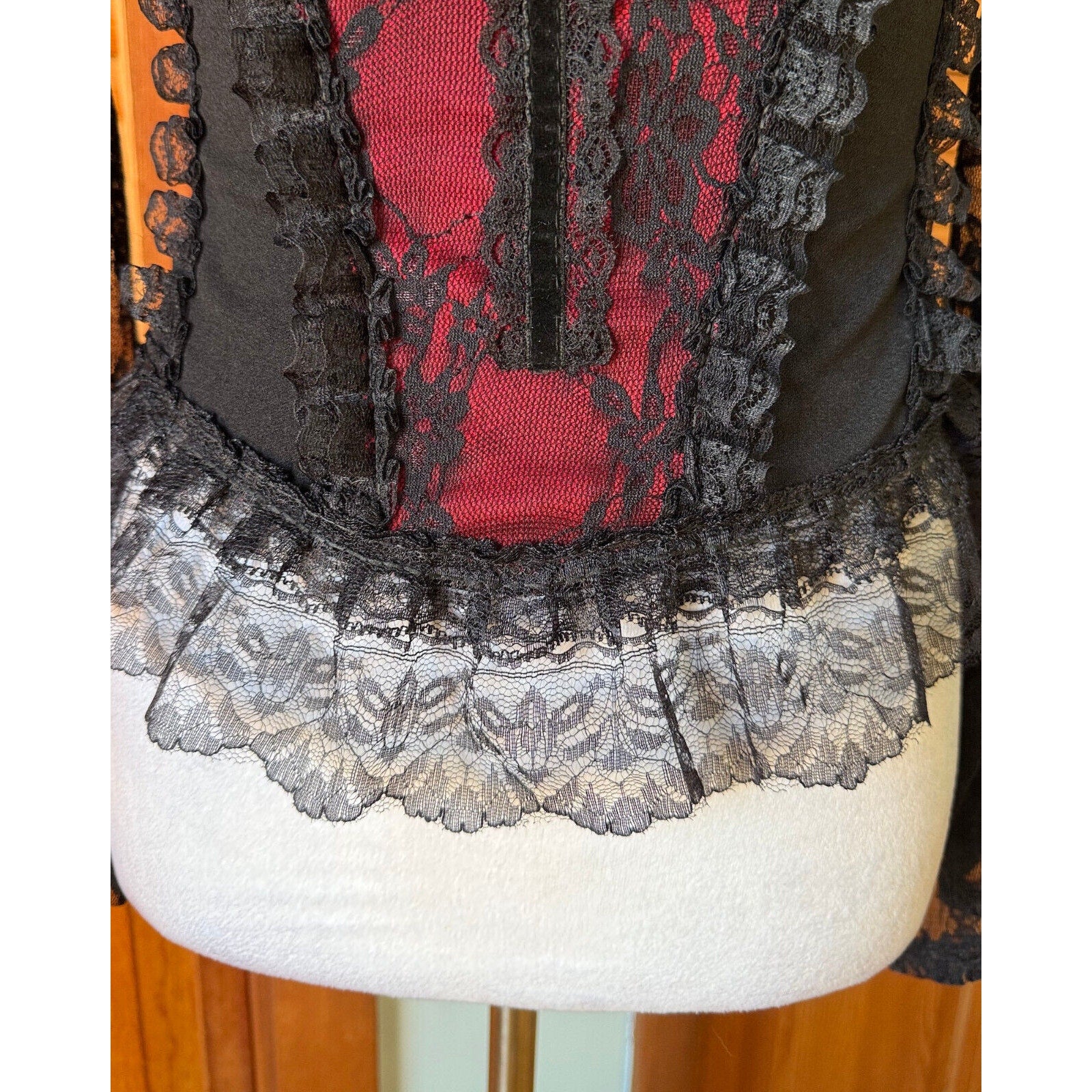 Gothic Victorian Vampire Cross Black & Red Lace Trim Long Sleeve Top