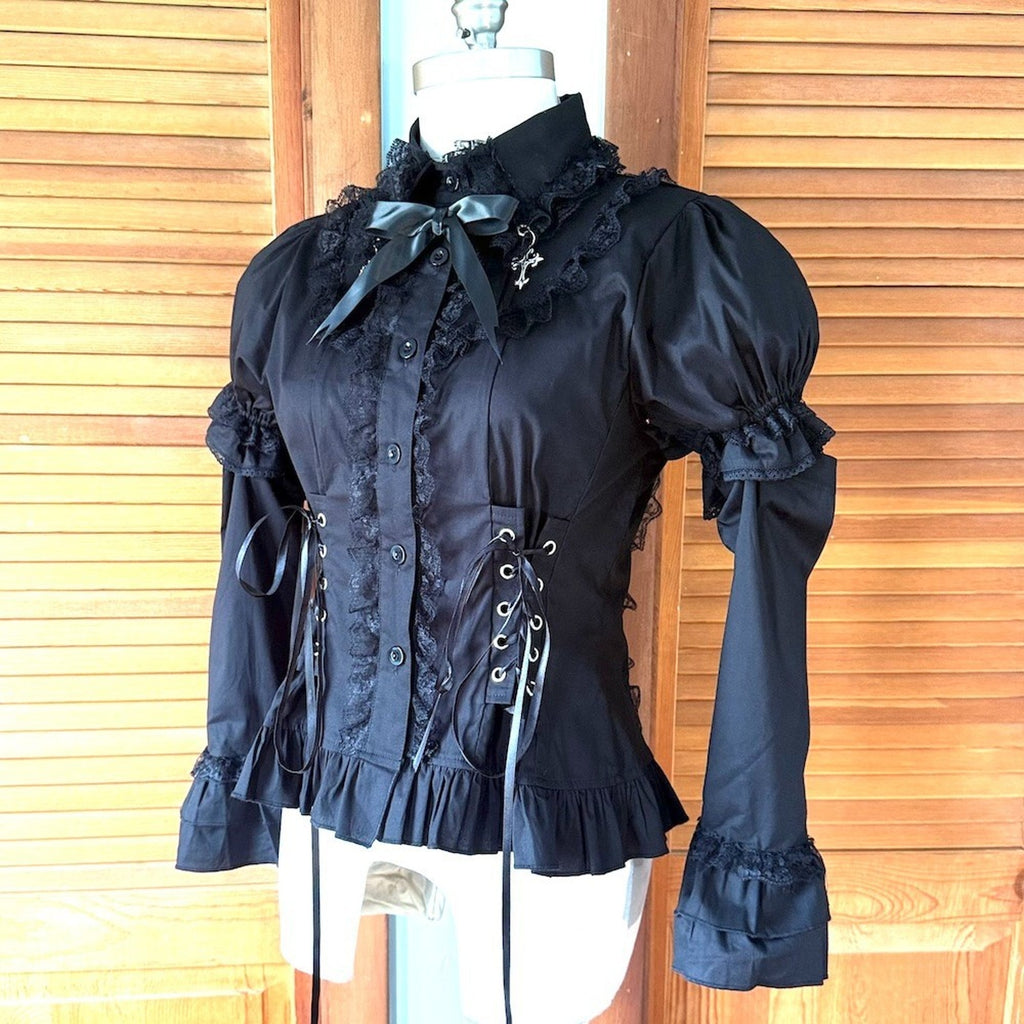 ACDC Rag Gothic Lolita EGL Aristocrat Black Lace-Up Cross Transformer Shirt