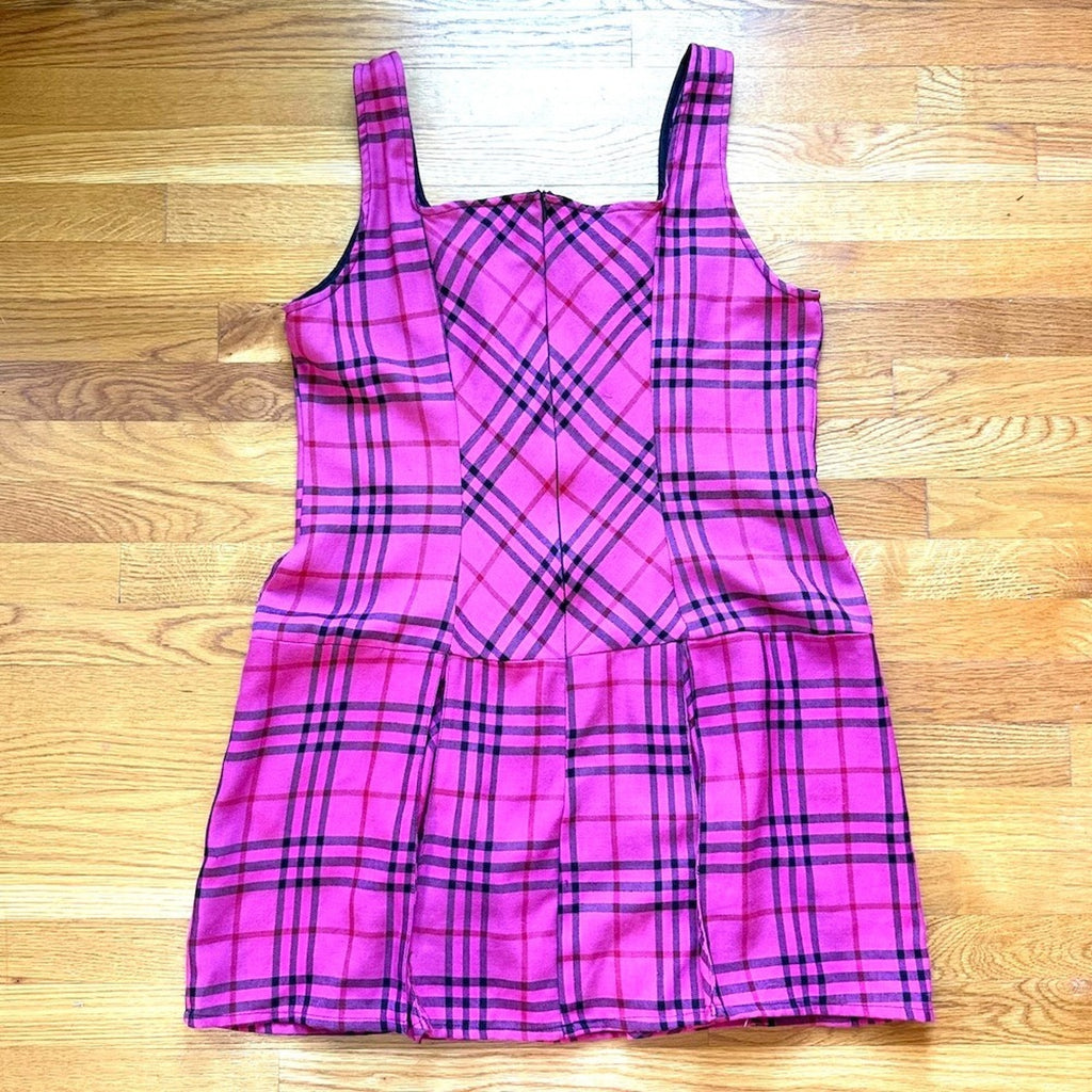 Vintage Lip Service Punk Goth Pink Plaid Lace-Up Hooks Dress Size 16