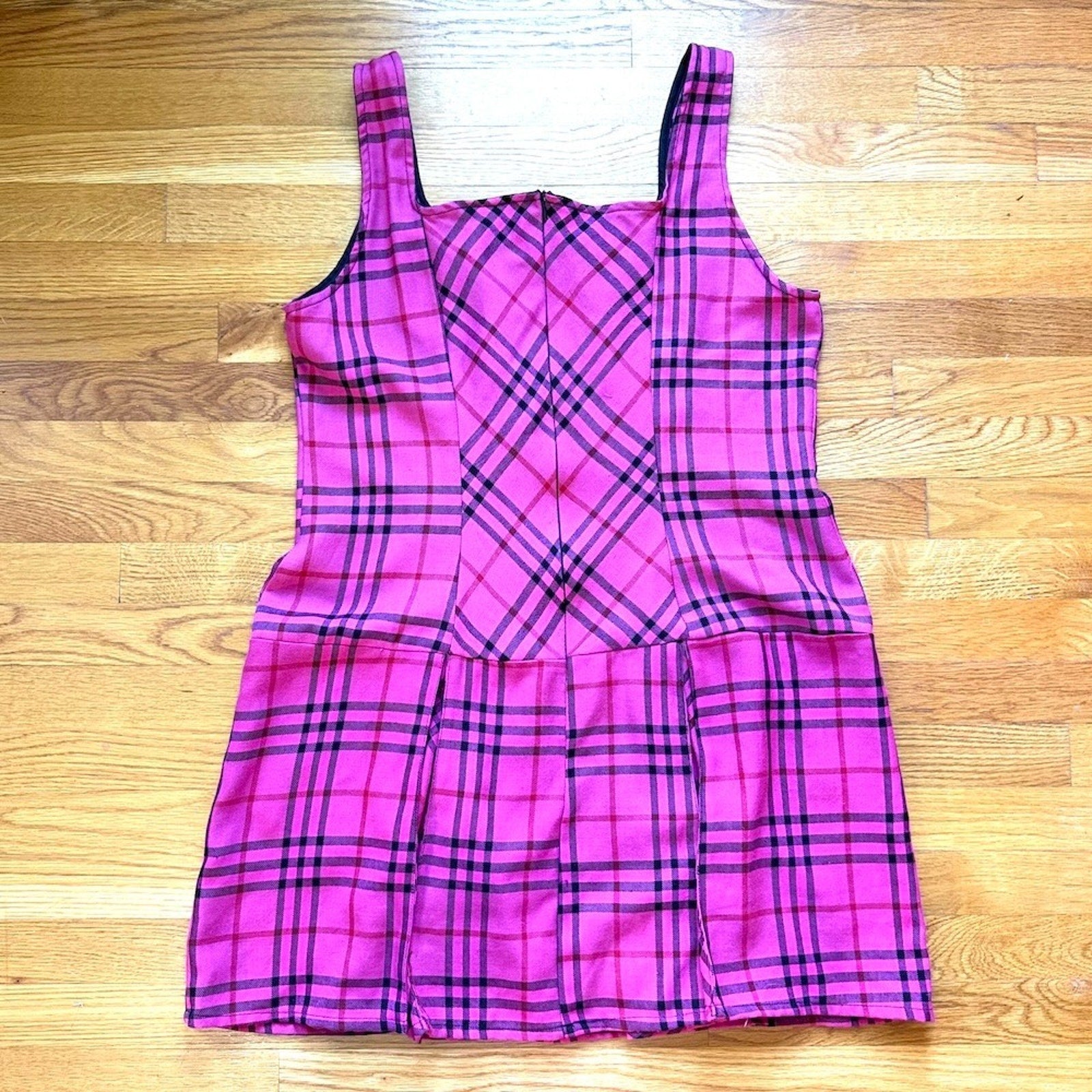 Vintage Lip Service Punk Goth Pink Plaid Lace-Up Hooks Dress Size 16