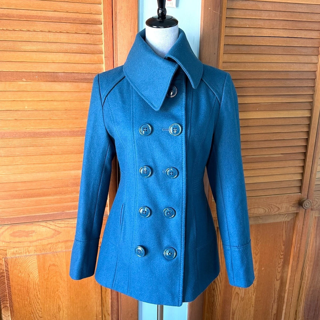 Miss Sixty J-fashion Dollcore Gyaru Himekaji Teal Wool Blend Pea Coat Jacket S