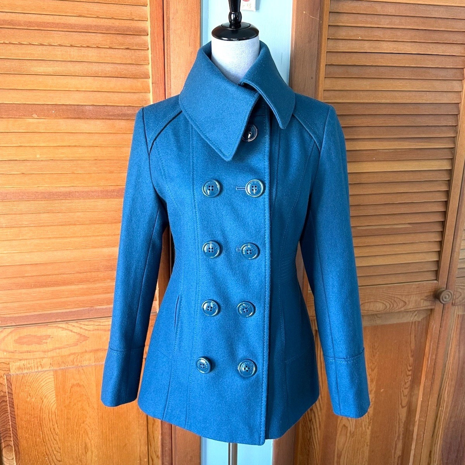 Miss Sixty J-fashion Dollcore Gyaru Himekaji Teal Wool Blend Pea Coat Jacket S
