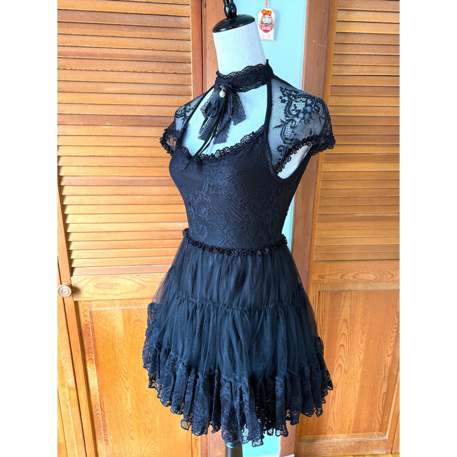 Killstar Gothic Lolita Victorian Coquette Black Lace & Bow Short Dress XS